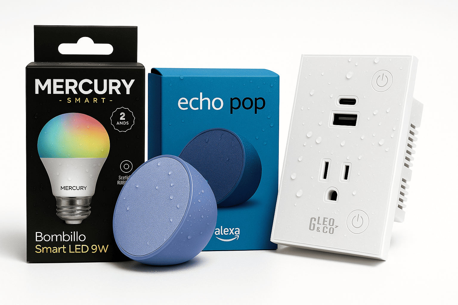 Simulacro Navideño (1xAlexa Echo Pop + 1xToma Smart Sencilla + 1xBombillo Smart LED 9W)