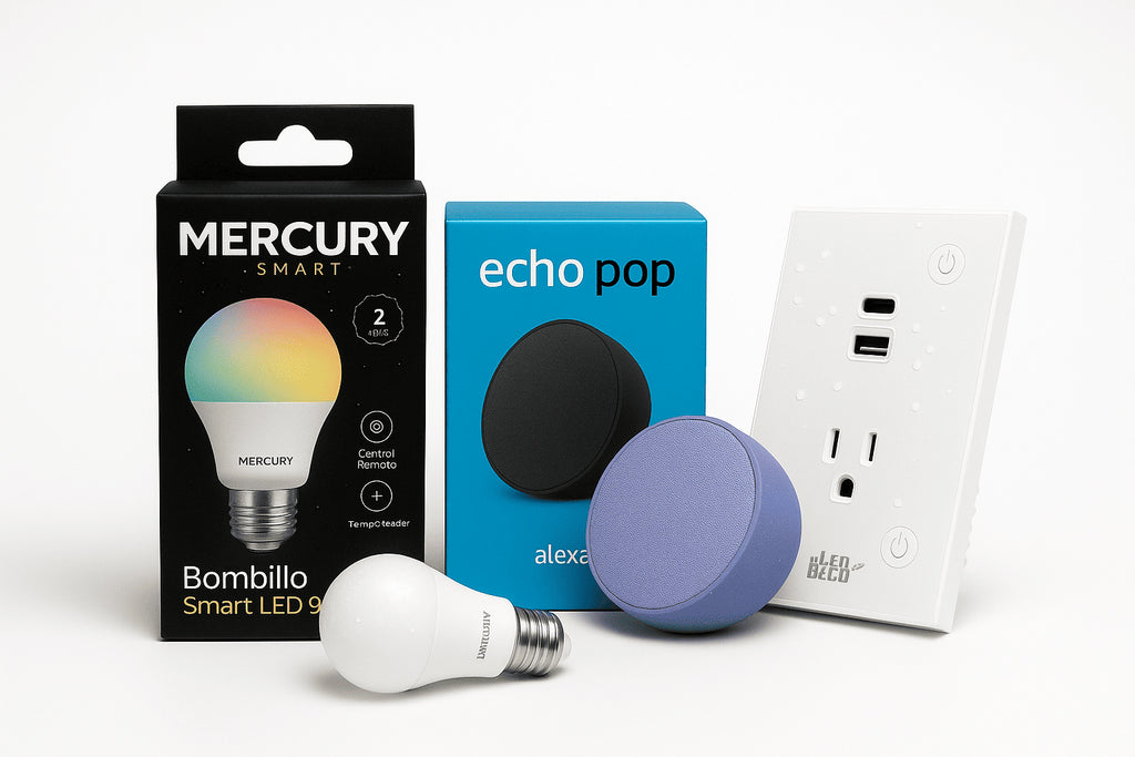 Simulacro Navideño (1xAlexa Echo Pop + 1xToma Smart Sencilla + 1xBombillo Smart LED 9W)